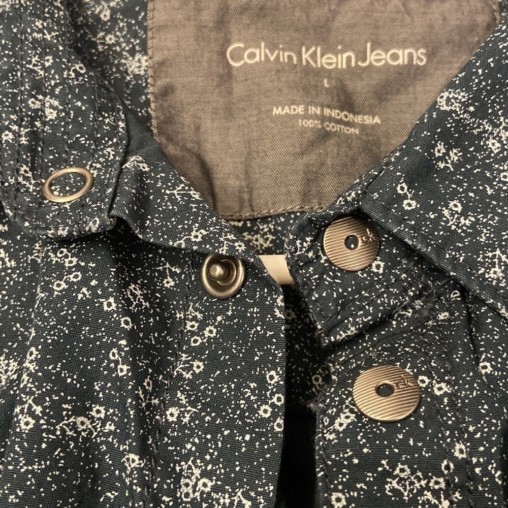 Calvin Klein - Navy Print Button Down Dress Shirt - Picture 3 of 8